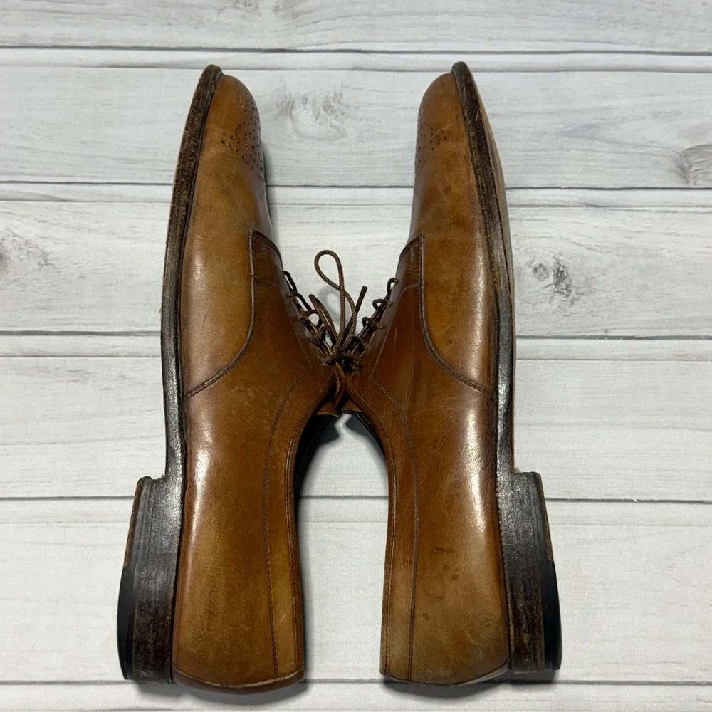 Salvatore Ferragamo Studio Derby Shoes Men 13 B Tan Leather Brogue Italy